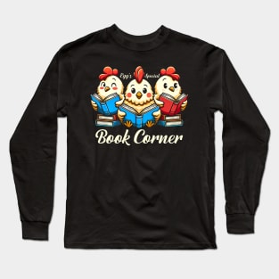 Egg's special book corner - simple library scene with chickens reading Long Sleeve T-Shirt